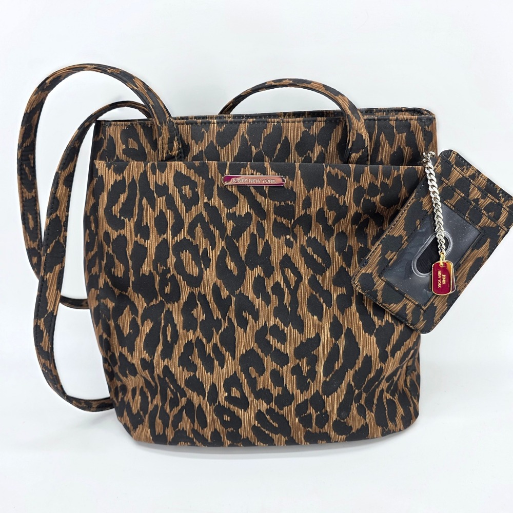 Jones New York Leopard Shoulder Bag Animal Print Nylon Tote ID Case Y2K Classic - Picture 1 of 14